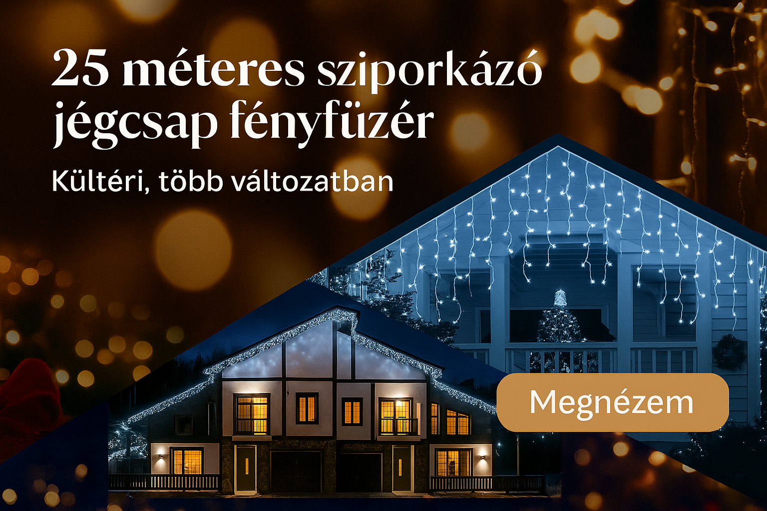 Kültéri, 25 méteres sziporkázó jégcsap fényfüzér több változatban csak 11.990 Ft!